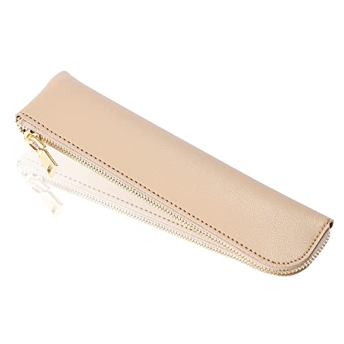 Leather pencil case, Thin soft pen bag, Small pencil case for adults,Senior leather Minimal pencil pouch with zipper.… - color: off white