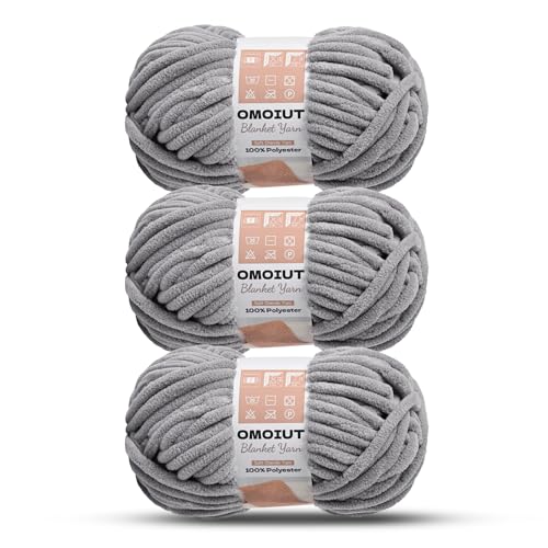 3 Pack of Grayish Chunky Chenille Yarn for Crocheting, Soft Baby Blanket Yarn, Chunky Knit Blanket Crochet Yarn, #7 Super Bulky, 10.6oz/164 yds Fluffy Velvet Amigurumi Yarn - color: 3 Grayish