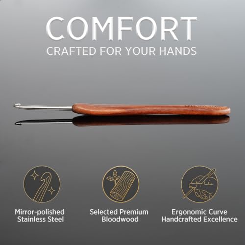 SEVENSUN 3.0mm - Handmade Ergonomic Crochet Hook - Hand Polished Stainless Steel Hook and Wood Handle Crochet Needle - Dreadlock Crochet Hooks Crochet Accessories Crochet Hooks for Arthritic Hands - size: 3.0mm(Size D)