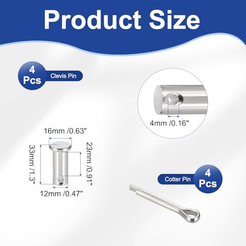 uxcell 4Pcs M12x30mm Clevis Pins, 304 Stainless Steel Single Hole Flat Head Hitch Fastener Lock Systems with Cotter Pins for Furniture Installation Trailer Lawn Mower, Silver - size: M12x30mm