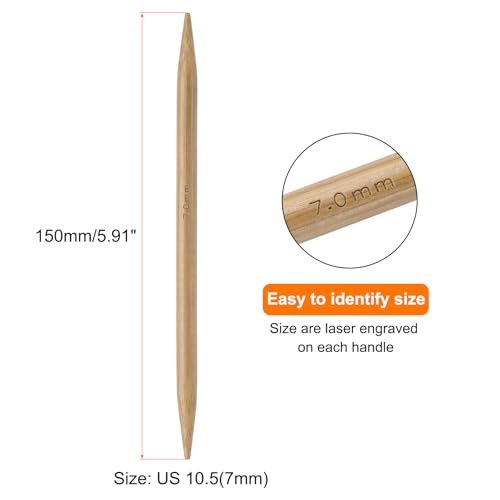 HARFINGTON 5Pcs Bamboo Knitting Needles Double Pointed Size US 10.5(7mm) Carbonized 6 Inch(15cm) Straight for Handmade Creative DIY Knitting Craft Yarn Projects - size: US 10.5(7mm)