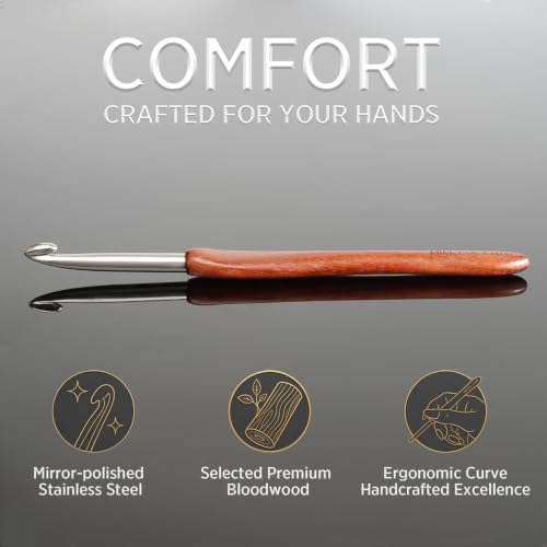 SEVENSUN Crochet Hook Artistan 6.5mm - Pure Handmade Polished Stainless Steel Hook - Blood Sandalwood Handle - High-end Crochet Hook Gift, Red - size: 6.5mm(Size K)