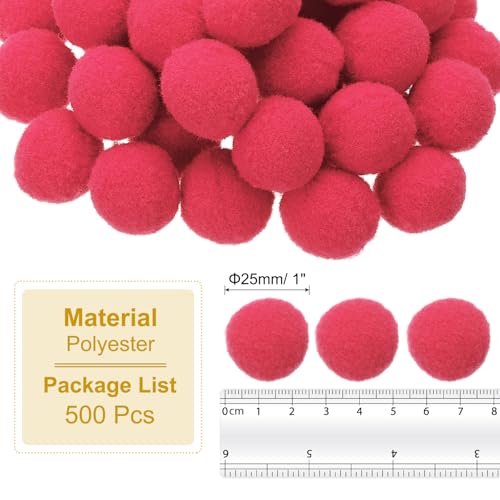 PATIKIL 1inch Pom Poms for Crafts, 500pcs Small Pompoms for Crafts Mini Puff Balls Bulk High Elasticity Fuzzy Balls for Hats Christmas Art DIY, Rose Red - color: Rose Red, size: 1inch