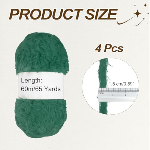 PATIKIL 65 Yards Soft Chunky Fluffy Fuzzy Faux Fur Yarn, 4 Skeins Chunky Fuzzy Yarn Fur Polyester for Crochet Knitting Blankets Scarves Sweaters Hat Shawls, Dark Green - color: Dark Green