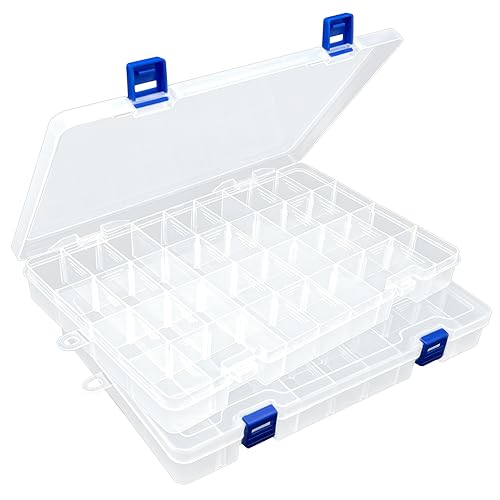 DUOFIRE Plastic Organizer Storage Box, Adjustable Divider 34 Grids, 2 Pack | Clear Removable Compartment Storage Box for Jewelry, Beads, Earrings, Fishing Hooks, Craft, Screws, Nails, Small Tools - color: White, size: 34 Grids, White X 2 Pack