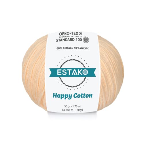 Estako Happy Cotton 60% Cotton 40% Acrylic Yarn, Fine Sport Weight 2, Nude | soft, 50 g, 180 yds, baby clothes, amigurumi, 2-3 mm hook, summer tops, hats, blankets - color: 4170 - Nude, size: 1 Skein