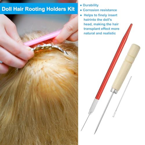 PATIKIL Doll Hair Rooting Holders Kit, 0.8mm Doll Hair Rerooting Knitting Needles with Wood Awls Crochet Hooks Doll Wig Tool for Doll Hair Making Supplies DIY Crafts, Red - color: Red, size: 0.8mm