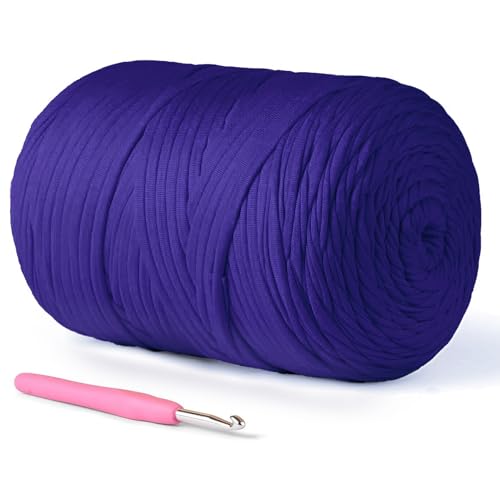 (800g/228yds) T Shirt Yarn, Soft Tshirt Crochet Yarn for Crafts and DIY Knitting Crocheting Cloth/Bag/Basket/Coaster, 100% Polyeste Elastic Fabric Chunky Thick Yarns for Crocheting (Lilac) - color: Lilac