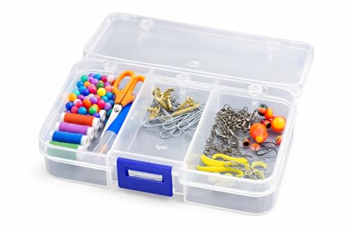 Clear Plastic Organizer Boxes 4 Pack – Small Parts Storage Organizer with Secure Lids – Hardware, Craft, Bead, Fishing Tackle & Screw Organizer Containers