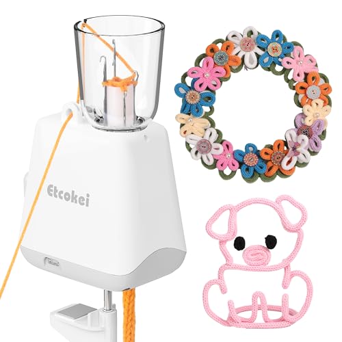 Etcokei iCord Knitting Machine, Auto Knitting Yarns to i-Cords Efficiently | Electric iCord Maker Tool, Compact Crochet Machine for Hands-Free Efficient i-Cord DIY Handicrafts Knitting Projects White