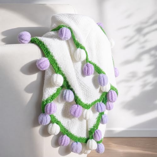 Ivydale Crochet Flower Bouquet Throw Blanket - color: Purple Tulip