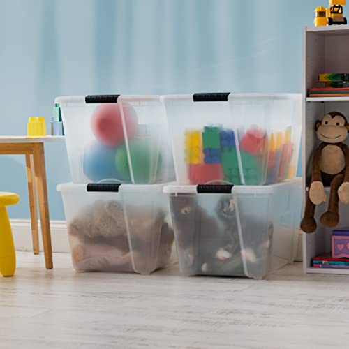 IRIS USA 4-Pack 54 Quart Storage Bins with Lids, Clear | Transparent design makes contents easy to find. Perfect for moving, blankets, clothing, and garage storage. Nestable design - color: Clear, size: 54 Qt, style: 4 Pack