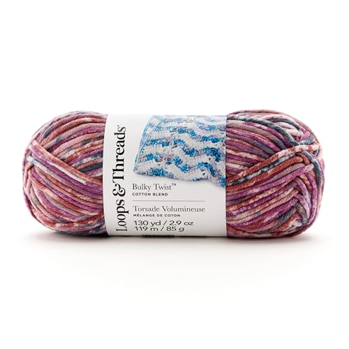 Loops & Threads Sunset Bulky Twist Multi Yarn – Bulky Weight Yarn for Knitting, Crochet, Weaving, Arts & Crafts, 15 Pack - color: Sunset