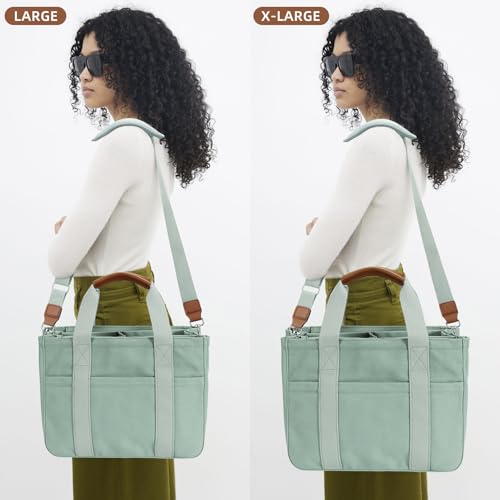 KKXIU Canvas Tote Bag for Women with Zipper and Compartments Crossbody Large Bible Messenger Purse Bag With Pockets - color: Green, size: Large
