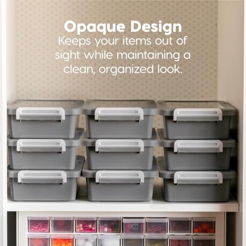 IRIS USA Storage Bins with Lids |Made in USA| 3 Qt - (4-Pack) - Gray | Discreet Plastic Containers for Crafts, Art, Office & Study Supplies / Secure Latch Buckles - size: 3 Qt. - 4 Pack