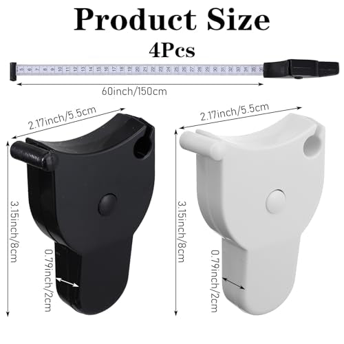 4 PCS Tape Measure Body, 150cm Retractable Body Arm Measuring Tape | for Weight Loss Fitness Waist Hip Arms, Portable Tapes Measure for Sewing Clothing Fabric(Black & White)