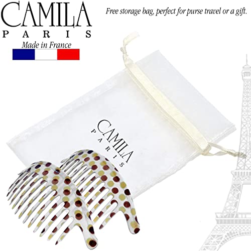 Camila Paris CP1248/2 French Hair Side Combs, Dots Interlocking Combs French Twist Hair Combs, Strong Hold Hair Clips for Women Bun Chignon Up-Do, Styling Girls Hair Accessories, Made in France - color: Dots