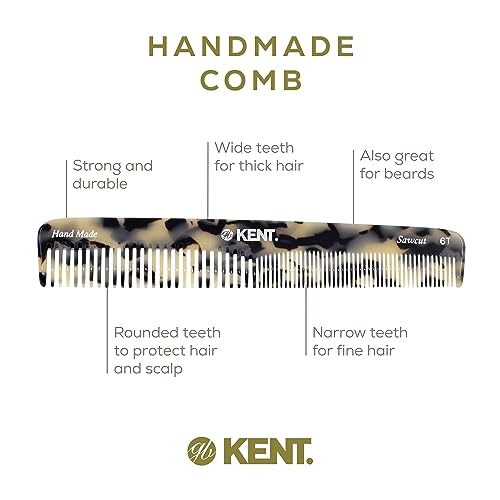 Kent 6T TW Fine Tooth and Wide Tooth Hair Comb, Handmade Styling Comb for Hair Care, Barber Combs, Beard Combs For Men, Styling Grooming for Men, Women and Kids - color: White Tokyo, size: 6 Pack