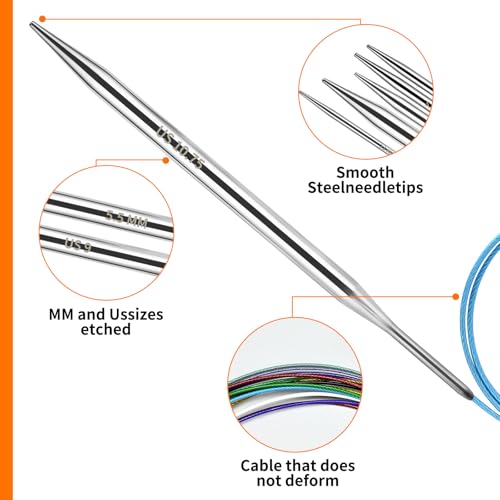 Soosui 8.0 mm Circular Knitting Needles US11|32 inches/80 Centimeters Long | Circular Knitting Needle, Made of Metal, Suitable for Weaving Scarves, Blankets, etc. - size: US11/8.0MM