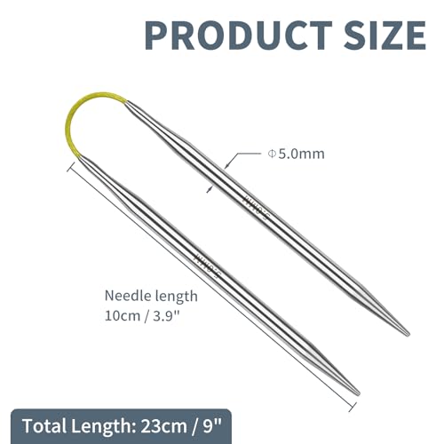 US8/5.0mm9-inchFlexibleCircular DoublePointed Knitting Needles,3-PieceSet | Perfect for knitting socks, stuffed animals, fingerless gloves, coasters, and other small, delicate knitting projects - size: 5.0MM