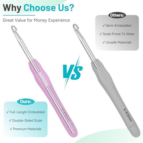 Coopay Crochet Hooks Set with Case, 12 Size Crochet Needles for Crocheting | Smooth & Ergonomic Extra Long Croche Hook for Beginner Adult Arthritic Hands,2mm(B)-8mm(L),Great DIY Craft Christmas Gift - color: Ergonomic Metal Set With Case