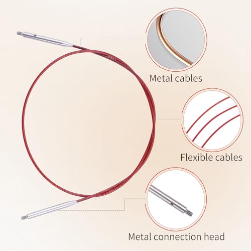 WAZAIGUR Interchangeable Circular Knitting Needles Cable 16inch/40cm | Durable, Smooth, Fit Interchangeable knitting needles, Polished Metal Connector Head, Metallic Cable - size: 16inch/40cm