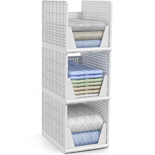 Sorbus Stackable Closet Organizer, Open-Front Shelf Bins (3 XL) | Plastic shelves and baskets for clothes in pantries, bathrooms, kitchens, garages, cabinets and countertops. - size: 3 XL