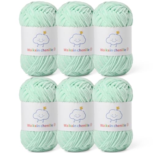6 Pack of Skinny Chenille Yarn for Crocheting, Amigurumi Yarn&Baby Yarn for Crocheting Soft,10.58oz/656yds Fluffy Fingering Weight Velvet Yarn for DIY Crafts&Baby Blankets.(6 Aqua Green) - color: 6 Aqua Green