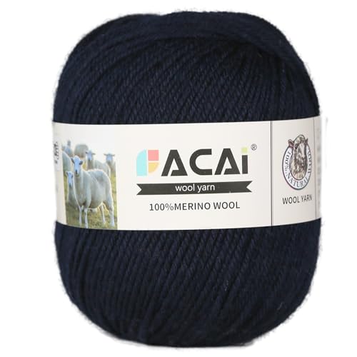 Facai Merino Wool Yarn Sock Yarn - 100% Pure Merino Wool Roving for Knitting, 1-Ball Set, 3.5oz (240 Yards), Worsted Weight (1, Navy) - color: Navy