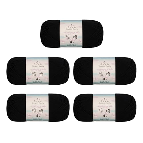 Susan's Family Combed Cotton 4 ply Yarn 5x50g-5Packs-21#Black Beauty | 5skein pack balance 60cotton40acrylic blend Fingering Yarn Soft breathable durable crochet and knit baby blanket cardigan toy - color: 21#Black Beauty