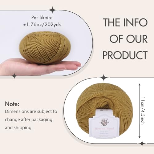 NICEEC 3 Skeins Soft Merino Wool Yarn- Ginger | Soft & Warm, Finger Weight, Woolen Yarn for Crochet & Knitting, Total 5.3oz/606yds - color: Ginger