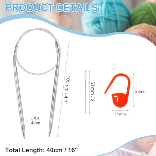 HARFINGTON Knitting Needles Size US 6(4mm) Circular Needle 16 Inch(40cm) Round Metal Stainless Steel for Handmade Projects DIY Knitting - size: Size-US-6-(4mm) x 40cm
