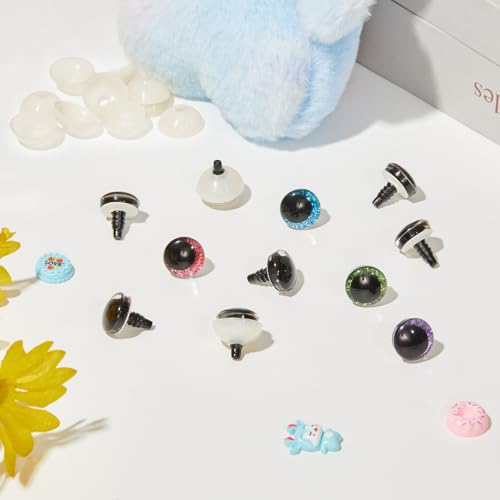 MUCUNNIA 120pcs 14mm 3D Glitter Safety Eyes for Crocheting with Washers Moon Crochet Amigurumi Eyes for Crochet Animals Craft Eyes Doll Eyes Stuffed Crochet Eyes for Crafts Gift for Crochet Lovers - size: 14mm
