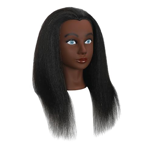 100% Real Human Hair Mannequin Head with Stand Manikin Cosmetology Doll Training Head for Hairdresser Practice Braiding Styling Curling Cutting Display - color: Deak Black
