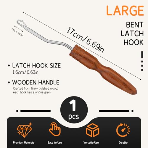 Giwrmu Latch Hook Tool, Large Bent Latch Hooks, Rug Hook (Type 3) | Wooden Bent Latch Hooks, Crochet Needle for Crochet Rug, Micro Braids, Hair Extension, Carpet Crafts - color: Type 3, size: Large Bent Hook