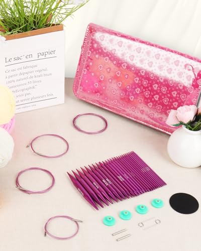 Aeelike Interchangeable Knitting Circular Needles 3-10.0mm, Purple Heart | Aluminum Interchangeable Knitting Needles with 4 Cables, Smooth Complete Needles Set for Socks Blankets Sweaters, Ideal Gift - color: Purple Heart