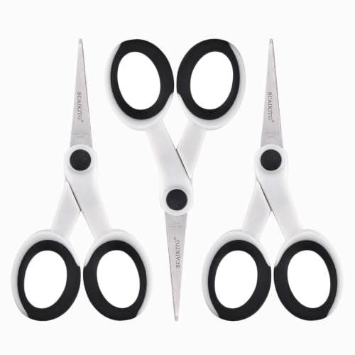 SCAIKTIG 5" Detail Scissors with Slanted-tip, Small Embroidery Scissors All Purpose For Sewing, Fabric, Paper Craft Cutting, White, 3-Pack - color: Grayish White(5“-3 Pack)