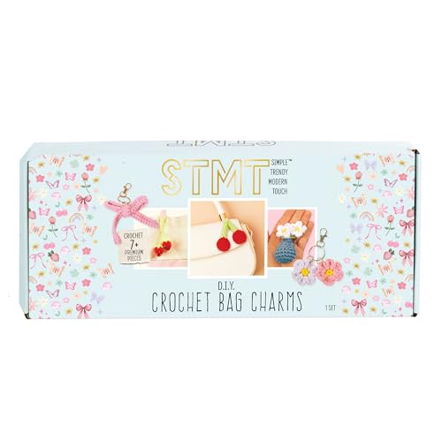 STMT D.I.Y. Crochet Bag Charms, Creates 7+ Keychains, Crochet Kit for Beginners with Yarn, Starter Hooks, Step-by-Step Tutorials, DIY Craft, Great Teen Gifts - color: Crochet