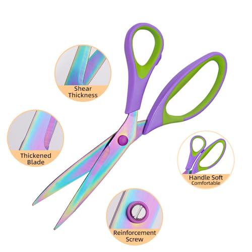 Titanium Coating Sewing Scissors Bundle, Professional Fabric Scissors Set, Ultra-Sharp Stainless Steel Blades, Ergonomic Handle, Great for Tailor, Embroidery, Craft, 9.1"/8.4"/5.5"/4.4" - color: Purple