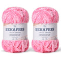 Chenille Velvet Soft Yarn Pink 2 Pack | 200g/98.4yds Fuzzy Chunky Chenille Yarn for Crocheting Plush Yarn for Hand Knitting Amigurumi Fluffy Yarn - color: 2 Pink