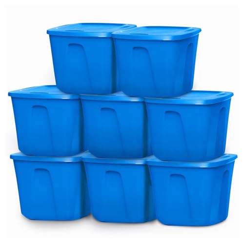 HOMZ 8-Pack Durable Molded Bin, Plastic Storage Containers with Lids, 18 Gallon, Blue - Stackable Organizer Totes and Boxes for Bedroom, Kitchen, and Garage Organization - color: Blue, size: 8 Pack