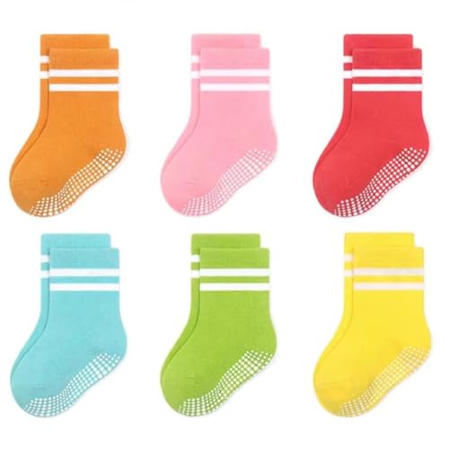 COUVER Baby Non Slip Grip Ankle Socks with Non Skid Soles for Infants Toddlers Kids Boys Girls - color: Girls Stripes, size: 1-3T