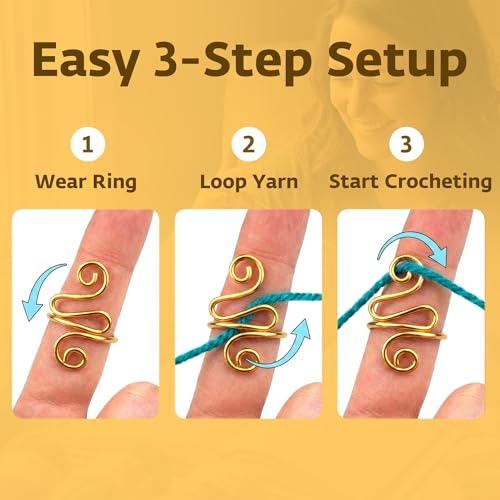 Crochet Tension Ring, Adjustable Crochet Ring for Finger, Works to Loop Yarn, Crochet Accessories, Crochet Supplies, Crochet Hooks, Gift, Resizeable, 1 Count (Gold) - color: Gold