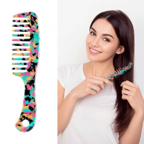Large Wide Tooth Hair Comb Tortoise Shell Comb for Thick Curly Hair | Cellulose Acetate Hair Detangling Comb Round Tooth for Women Men or Kids, Anti-Static Wet or Dry, Teal - color: Teal