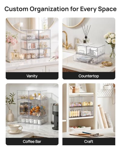 Vtopmart Clear Stackable Storage Drawers Set of 7, Plastic Organizer Bins | Multi-purpose Boxes for Baby Bottle Storage, Ideal for Kichen, Vanity, Bathroom, Undersink, Cabinet, Pantry Organization - style: 4 Small+2 High+1 Wide