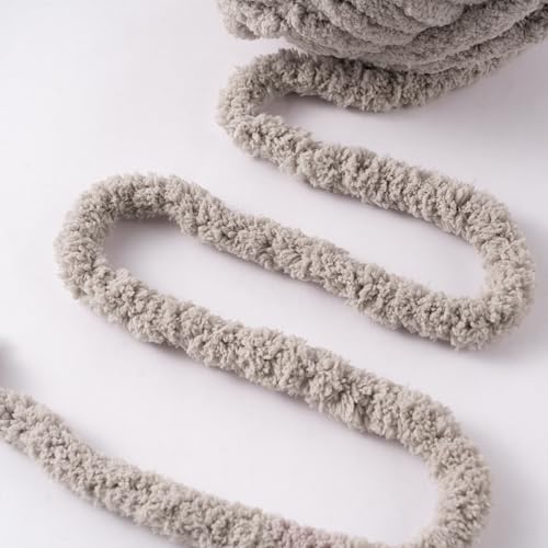 Light Grey Jumbo Chunky Chenille Yarn for Crocheting, Thick Plush Yarn for Hand Knitting Blankets, Super Soft Bulky Yarn for DIY Projects, 2 Jumbo Pack - color: light grey