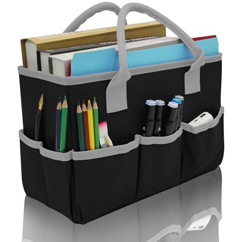 Cupohus Desktop Art Craft Storage Tote Bag and Stock Organizer Black | Supply Storage Bags with Pockets and Handles, Oxford Fabric Carrying Caddy for Teacher, Officer, Artist, Traveler, and More - color: Brown and White, size: Normal
