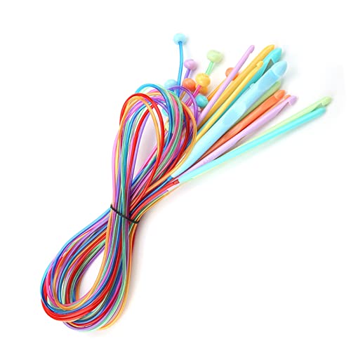 Pwshymi 12Pcs ABS Plastic Afghan Tunisian Crochet Hook Set with Cable, Great for Beginners or Professionals, Very Flexible for Complex Projects