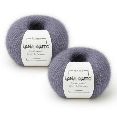 Silk Mohair Yarn for Knitting – Lace Weight Mohair Yarn with Silk, Made in Italy – Gray-30480, 2 Skeins - color: Gray - 30480, size: 2