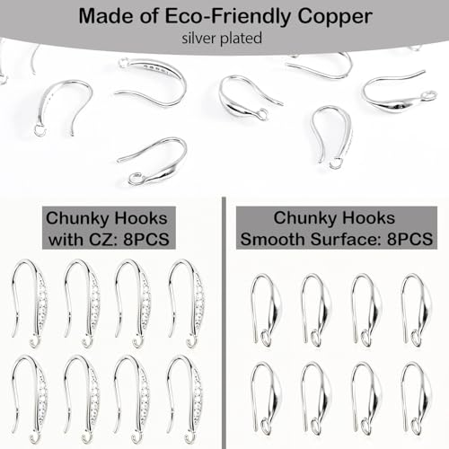 stino 16Pcs Chunky Earring Hooks for Jewelry Making (Silver Plated) | Chunky Earring Making Supplies - color: Silver Plated